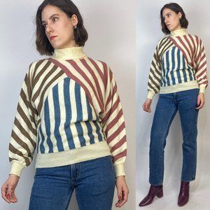 Vintage 80s MULTICOLOURED STRIPED Batwing Sweater! Small to Medium
